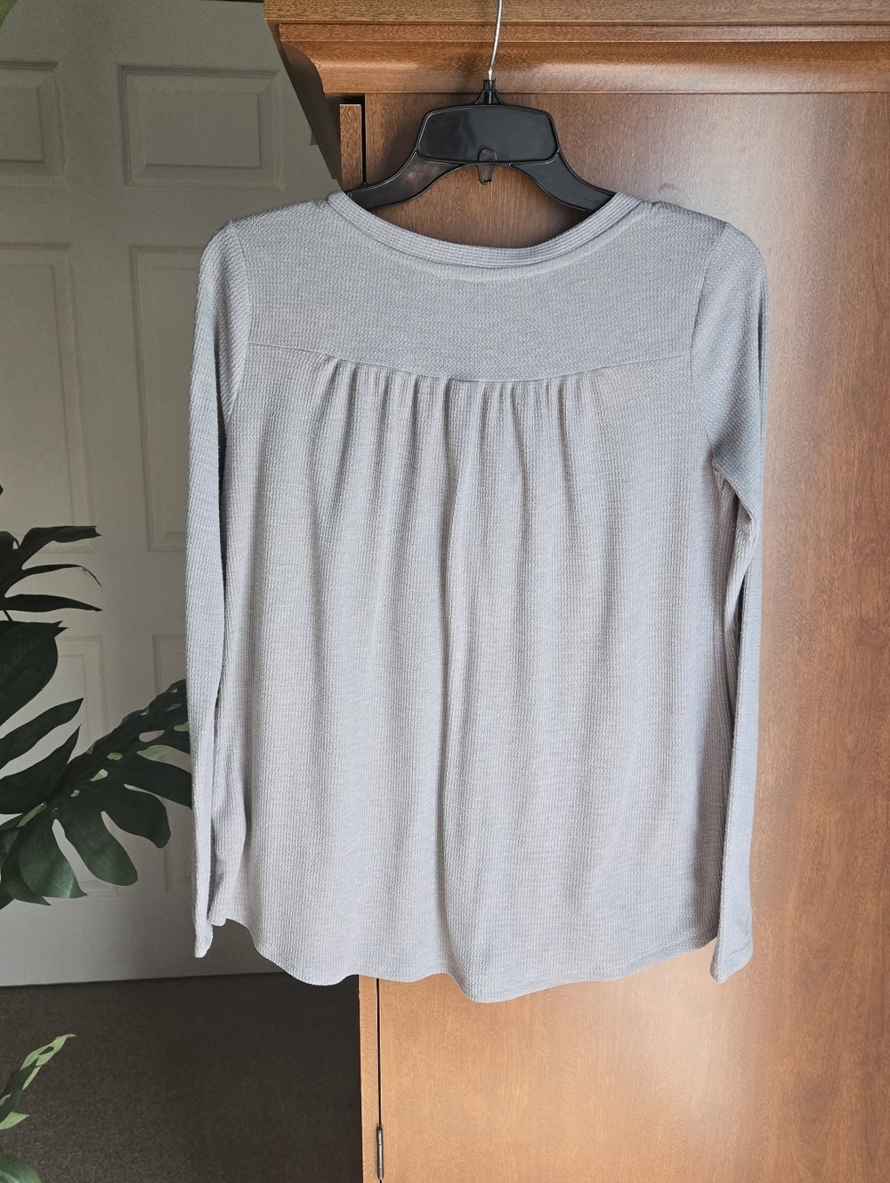Blue Rain Gray Lace-Yoke Button Front Waffle Knit Top - Picture 3 of 7
